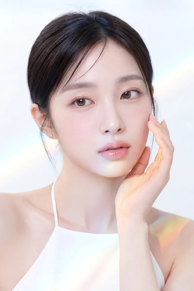 頬に手を添えた女性モデル（AIイメージ）